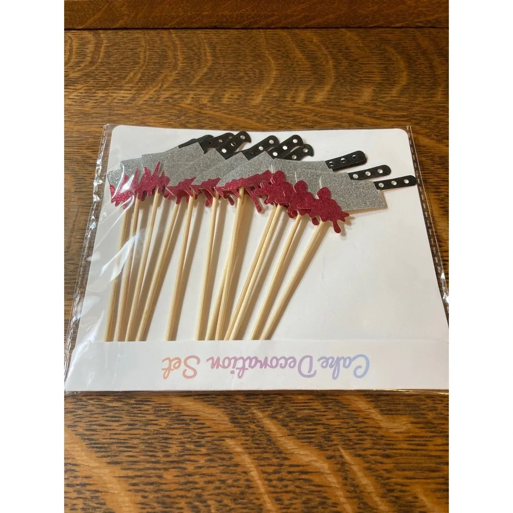 Halloween Bloody Cleaver Knife Cupcake Toppers Horror Party Cake Decoration Set